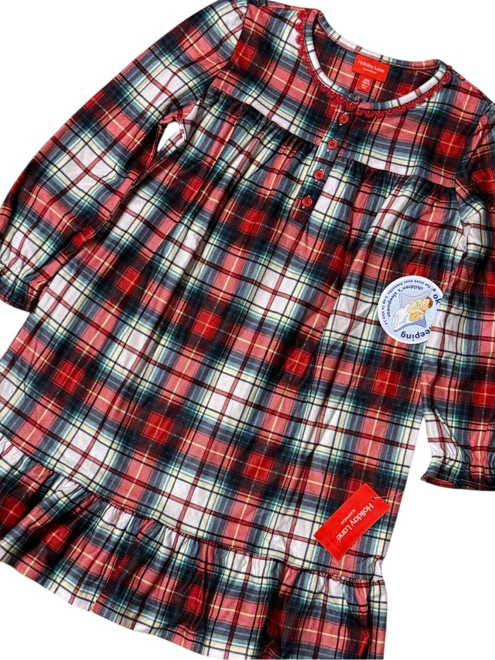 Holiday Lane Girls Plaid Nightgown Sleep Dress Pajamas Size 6/7 Christmas